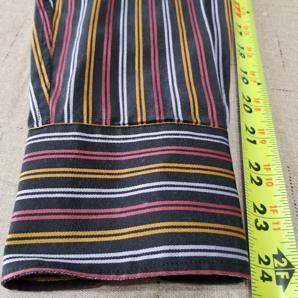 Men Dress Shirt Excalibur Black Size 44 Long Sleeve Button Up Striped - Picture 7 of 10